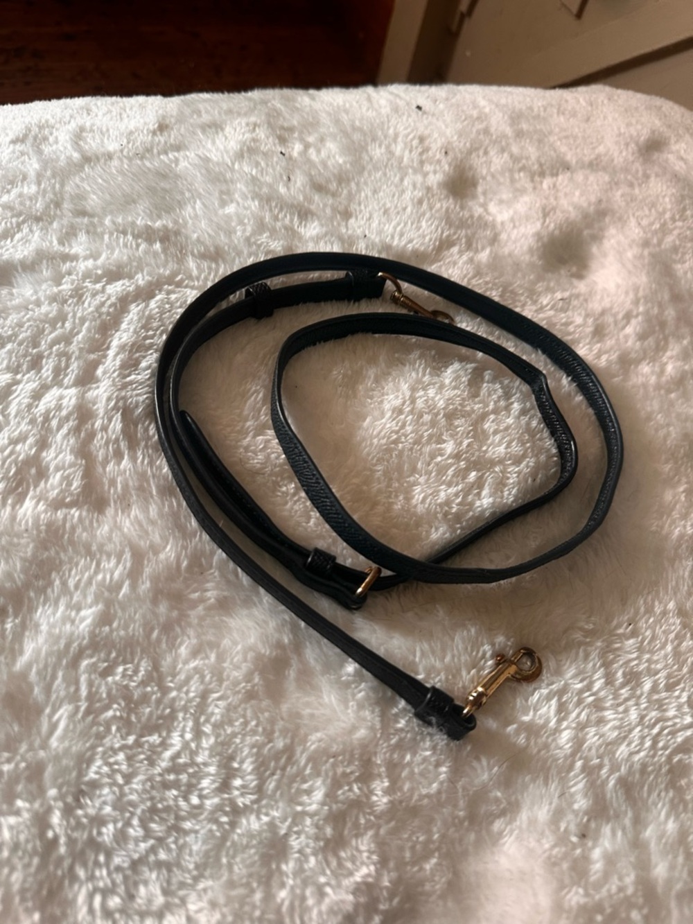 Black Leather Crossbody Strap with Gold Hardware